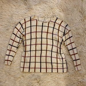 Loft plaid wool sweater XS petite cream brown green pink